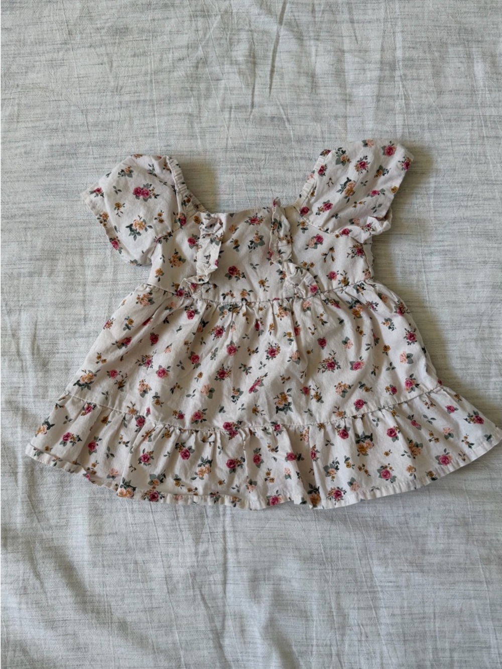 The Children's Place Cream Baby Dress with Pink Floral Print and Diaper Cover